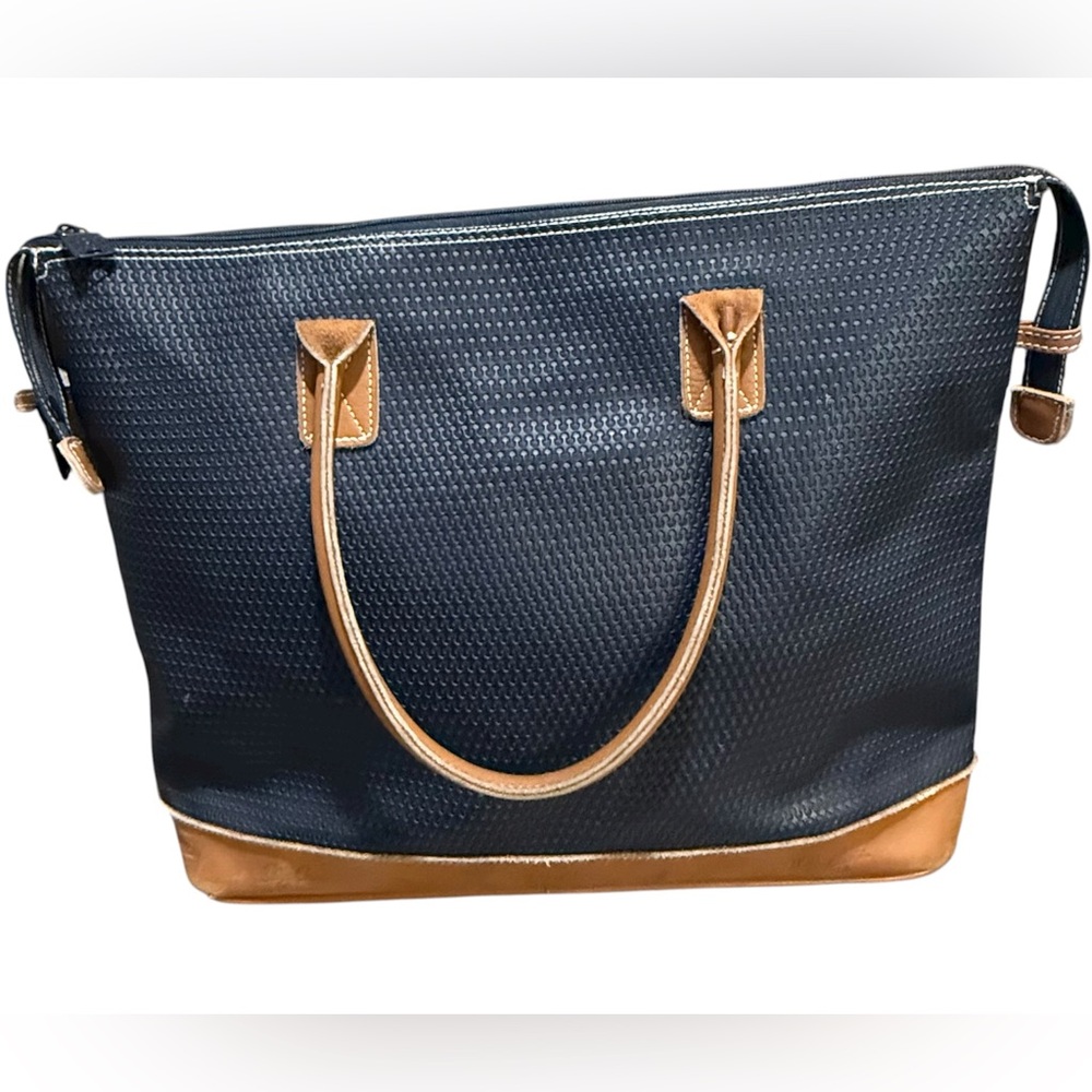 Oleg Cassini Navy and Tan Tote Bag